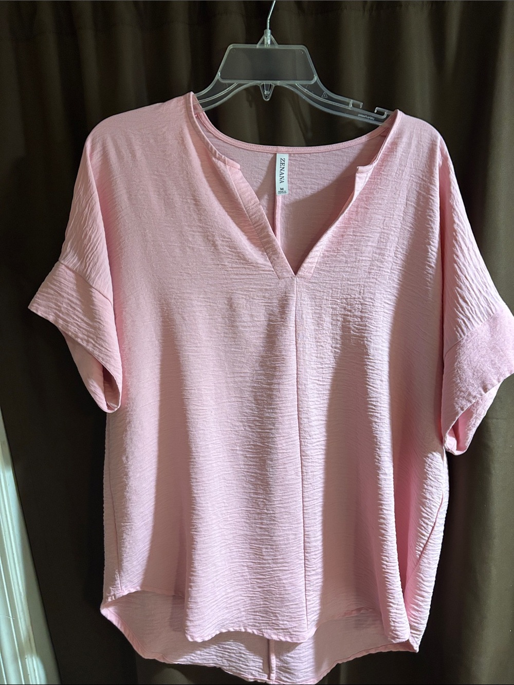 Zenana Soft Pink V-Neck Short Sleeve Tunic Top